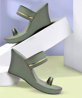 Xcen Women Wedges(Green , 5)