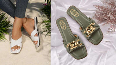 R F C Women Flats(White, Green , 5)