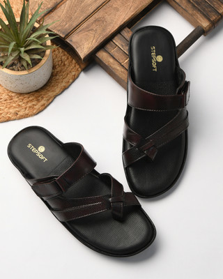 Stepsoft Toe Ring Flat Dress Slippers for Men Stylish Cushioned Indoor Outdoor Use Men Sandals(Maroon , 6)