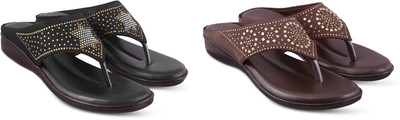 hunyza footwear Women Flats(Brown, Black , 8)