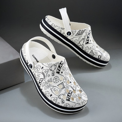 CAMPUS GC-4025 Men's Slippers | Quirky Doodle Design | Cushioned & Comfy Slip-On Men Clogs(Off White , 7)