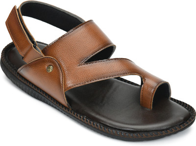 STEPHORN Genuine Leather Toe-Loop Slides With Backstrap & Soft Cushion Sole Men Sandals(Tan , 9)