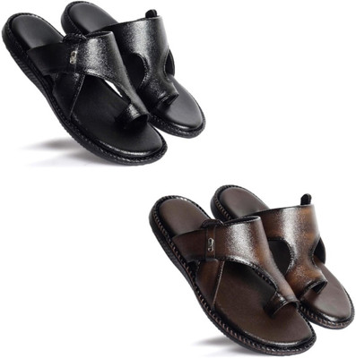 Walkivo Men Sandals(Black, Brown , 8)
