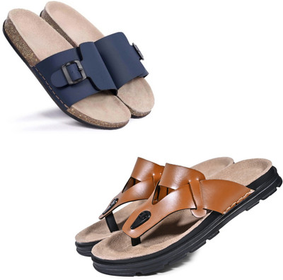 Walkivo Men Sandals(Blue, Tan , 7)