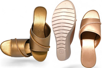 PMS Women Wedges(Gold, Olive , 3)