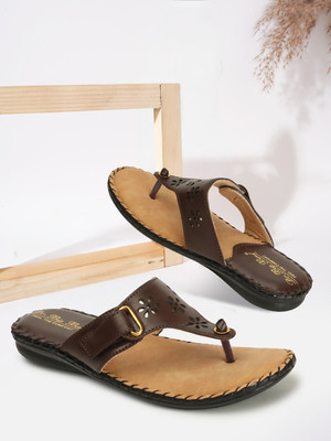 BIG BIRD FOOTWEAR Flat Casual V-strap Doctor Sandals for Women & Girls (Brown) Women Flats(Brown , 4)