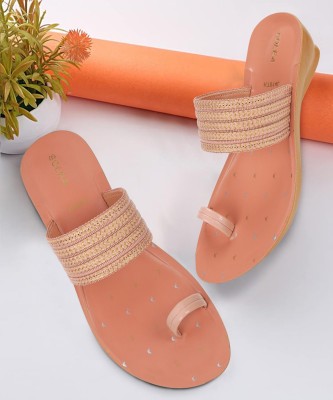 Paragon PUK7014L Women's Slip On Flat Peach Sandals|Durable Dailywear Sandals Women Wedges(Pink , 4)