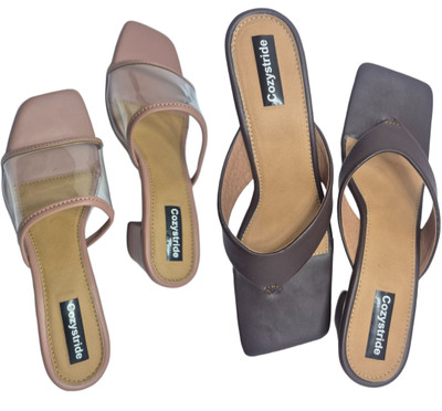 Cozystride Women Heels(Brown, Pink , 6)