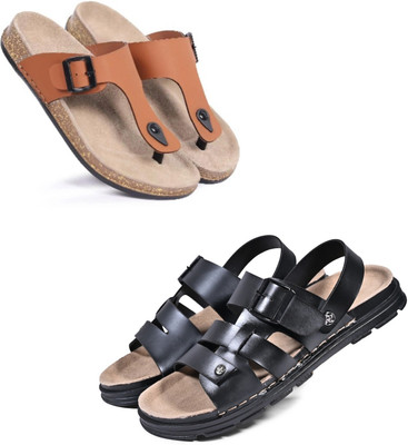 Walkivo Men Sandals(Tan, Black , 10)