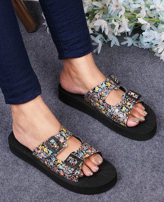 Footox Women Slippers | Slides | Flipflop | Clogs | Ortho | Acupressure Slippers(Black , 7)