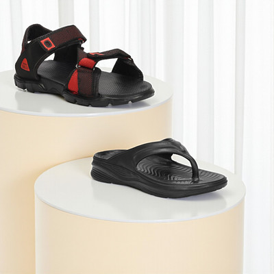 WOCMEC Men Sandals(Red, Black , 7)