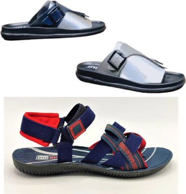 Classica Men Sandals(Blue, Grey, Blue, Red , 9)