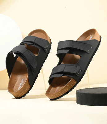 UNDERROUTE Stylish Dual Strap Buckle Design Men Sandals(Black , 10)