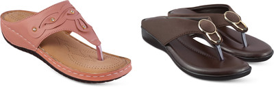 hunyza footwear Women Flats(Brown, Pink , 8)