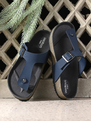 UNDERROUTE Stylish Dual Strap Buckle Design Men Sandals(Navy , 6)