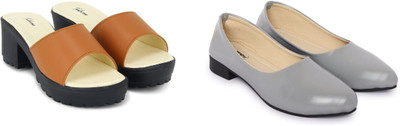 Todhwear Women Heels(Grey, Tan , 4)