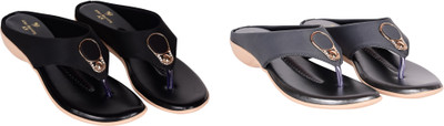 PMS Women Wedges(Black, Grey , 7)