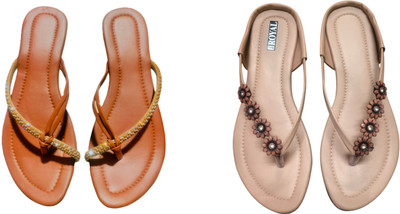 Nicesteps Women Flats(Beige, Brown , 6)