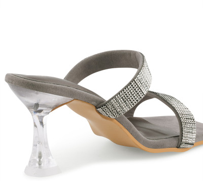 Dressberry Women Heels(Grey, Silver , 3)