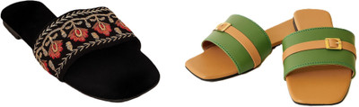 Dualstep Women Flats(Green, Brown, Black , 7)