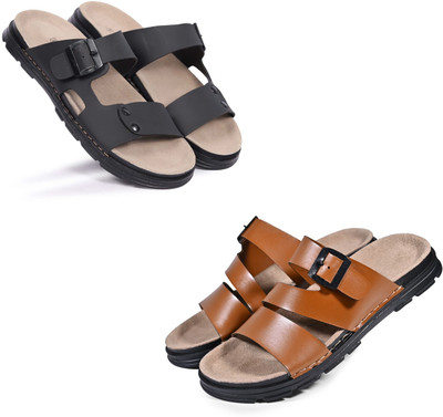 Walkivo Men Sandals(Black, Tan, Beige , 6)