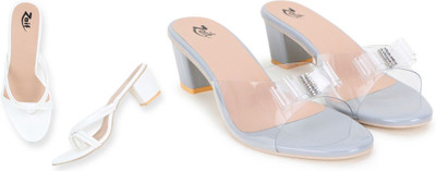Zaif Women Heels(White, Grey , 7)