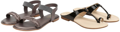 Kuhu Creations Women Flats(Black, Grey , 7)