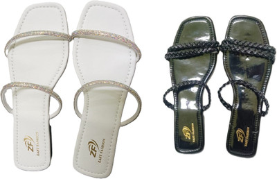 Zastfashion Women Flats(Black, White , 6)