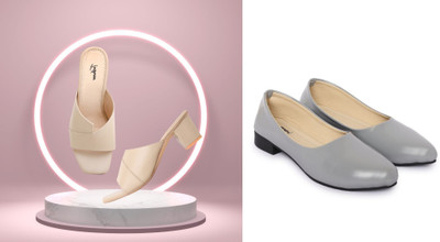 Todhwear Women Heels(Beige, Grey , 4)