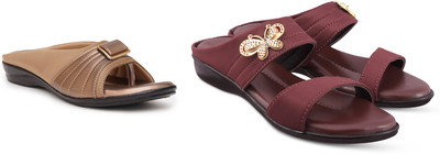 hunyza footwear Women Flats(Brown, Beige , 4)