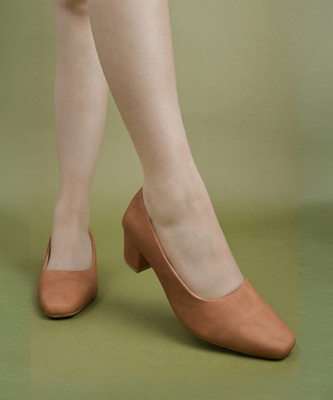 SHOETOPIA Women Heels(Tan , 8)