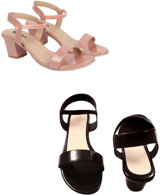 Goraiya Women Heels(Pink, Black , 4)