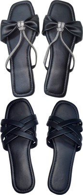 XiZUii Women Flats(Black, Black , 9)