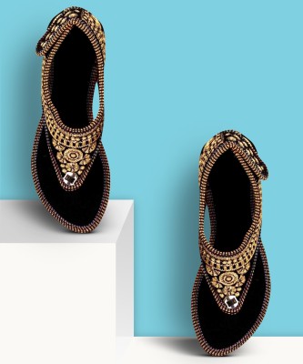 2 Bandhoo Women Flats(Black, Gold , 6)