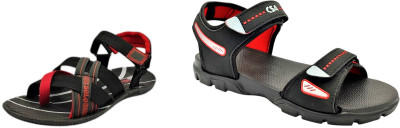 Classica Men Sandals(Black, Red , 9)