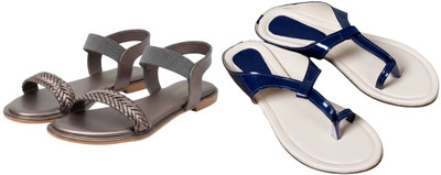 Kuhu Creations Women Flats(Blue, Grey , 8)