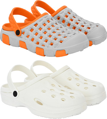 Birde Stylish Comfortable Lightweight Regular Wear Clogs For pack of 2 Men Sandals(Orange, White , 6)