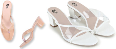 Zaif Women Heels(White, Beige , 5)