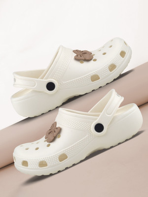 Cassiey Women Clogs(White, Camel , 4)