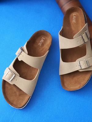 LAVIE Comfort and Adjustable Buckle Straps Premium Stylish Casual Women Flats(Beige , 7)