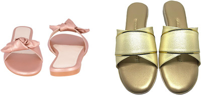 PMS Women Wedges(Pink, Gold , 7)