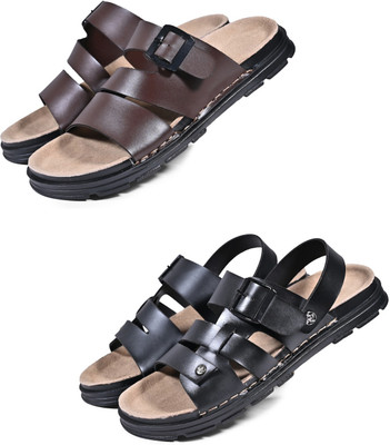 Walkivo Men Sandals(Brown, Black , 7)