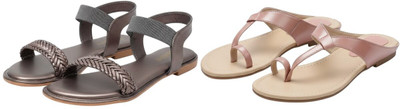 Kuhu Creations Women Flats(Pink, Grey , 5)