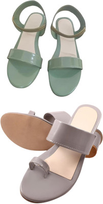 Goraiya Women Flats(Green, Grey , 7)