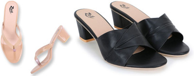 Zaif Women Heels(Black, Beige , 5)