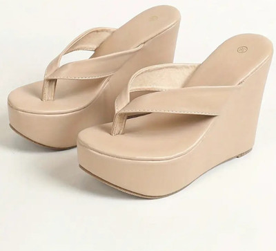 Gloglamp Women Wedges(Beige , 3)