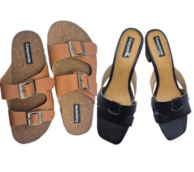Cozystride Women Heels(Tan, Black , 10)