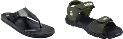 Classica Men Sandals(Black, Green , 7)