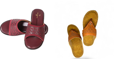 PMS Women Wedges(Brown, Maroon , 4)