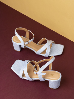 Inc.5 Solid Square Toe Party Wear Block Heel Sandals Women Sandals(Blue , 4)